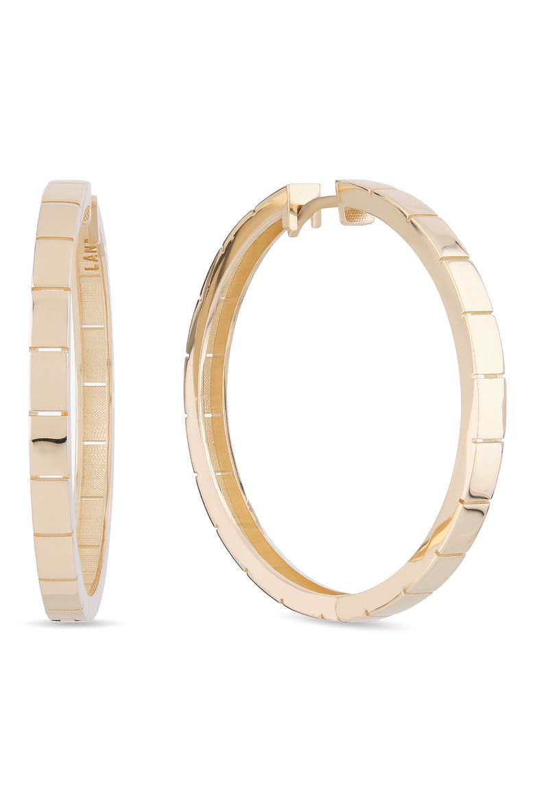 Thin Flash 14K Gold Tile Hoop Earrings, Main, color, YELLOW
