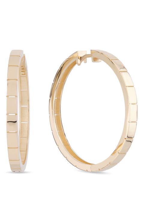 Thin Flash 14K Gold Tile Hoop Earrings