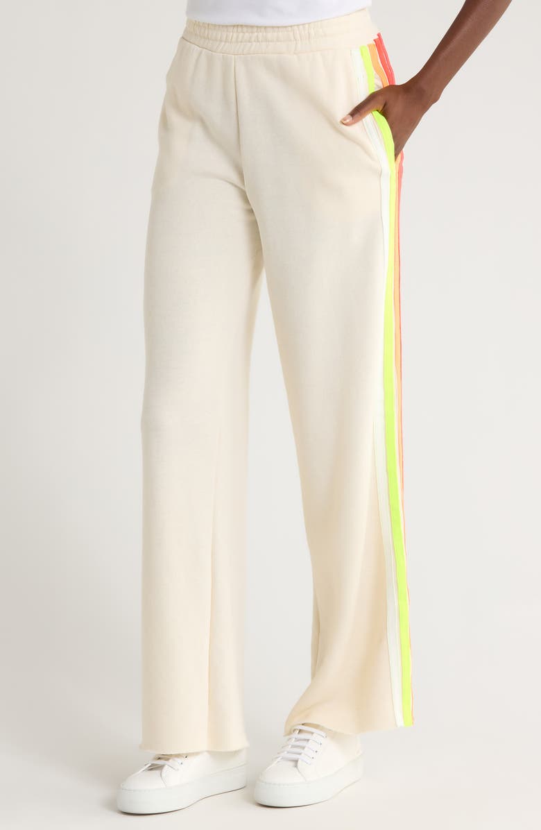 Aviator Nation 5-Stripe Wide Leg Sweatpants, Alternate, color, Vintage White/ White Neon