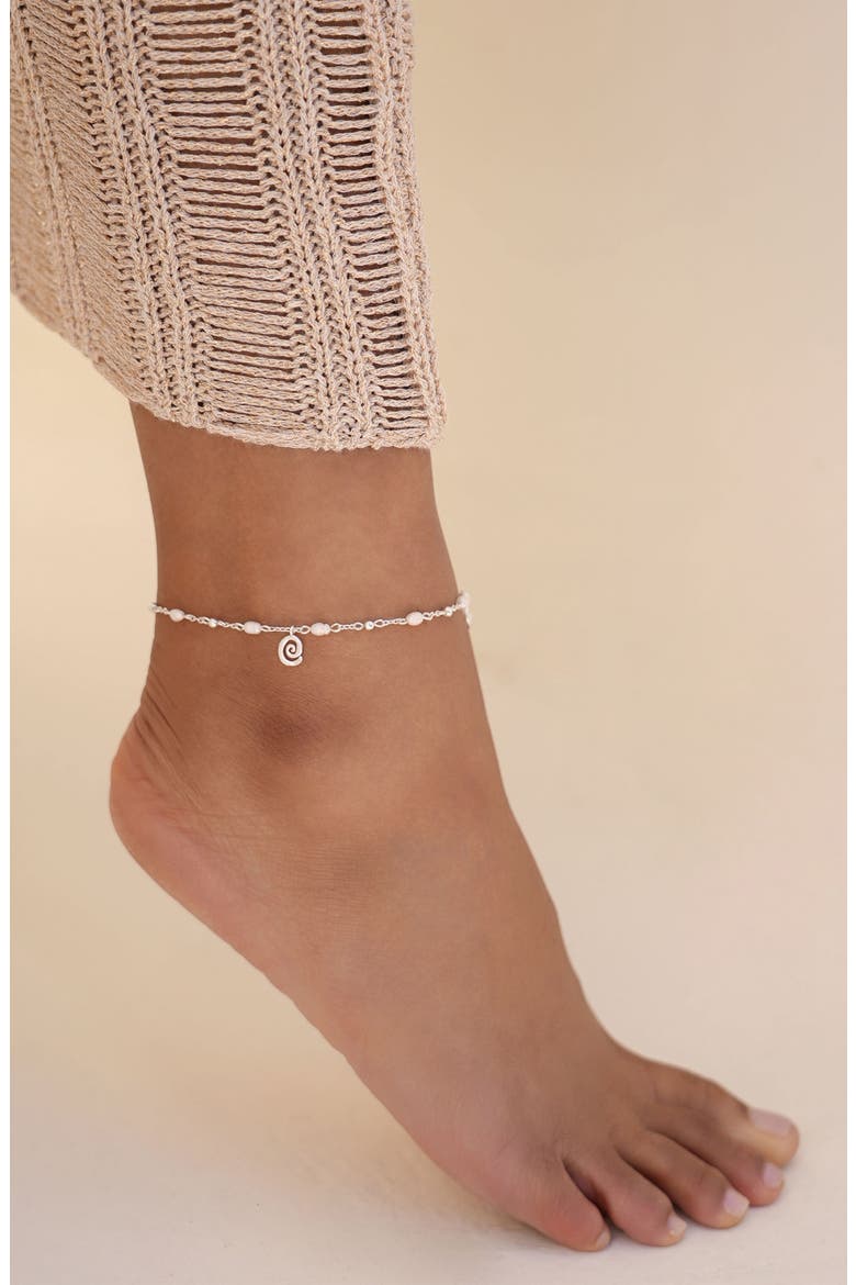 Aura Swirl Pendant Freshwater Pearl Anklet, Alternate, color, SILVER