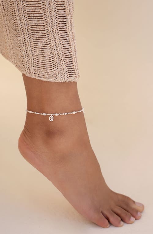 Ettika Aura Swirl Pendant Freshwater Pearl Anklet In Silver