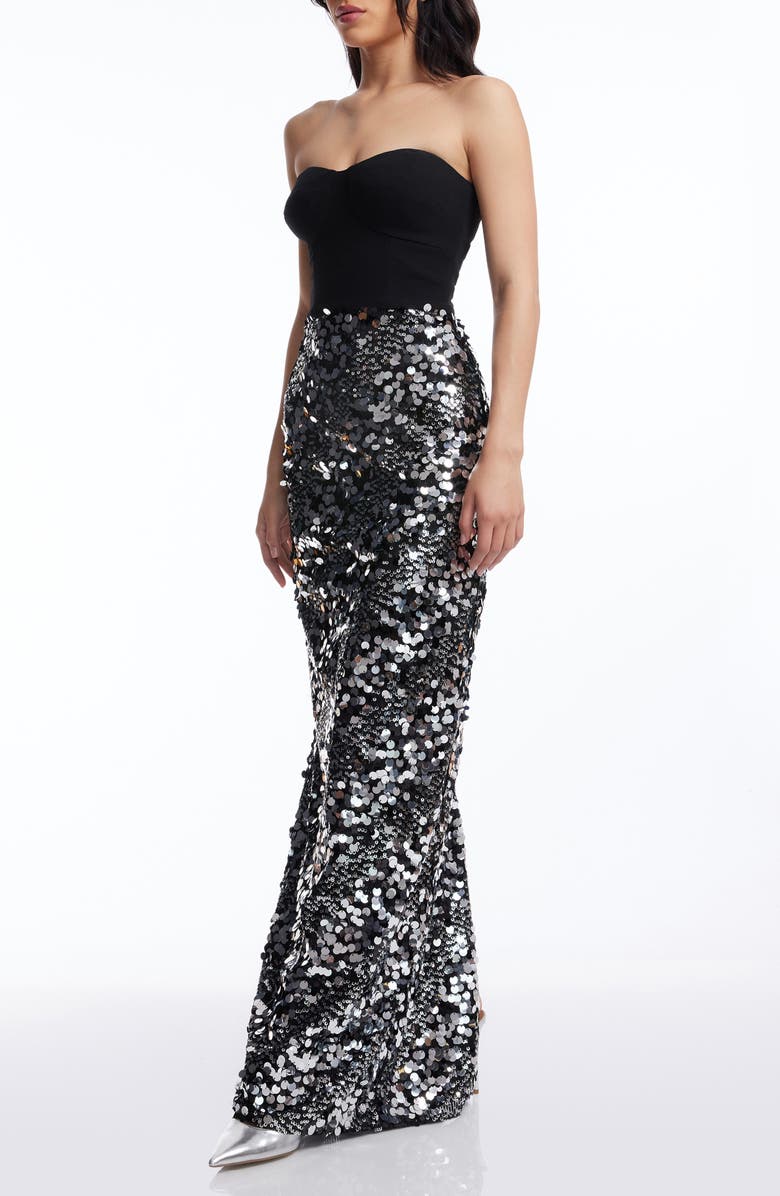 Dress the Population Vada Sequin & Paillette Strapless Gown, Alternate, color, Silver Multi