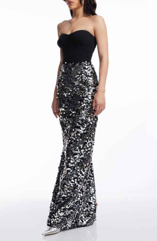Dress The Population Vada Sequin & Paillette Strapless Gown In Silver Multi