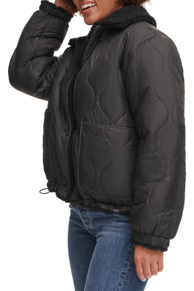 Quilted High Pile Fleece Reversible Jacket, Alternate, color, BLACK/ BLACK