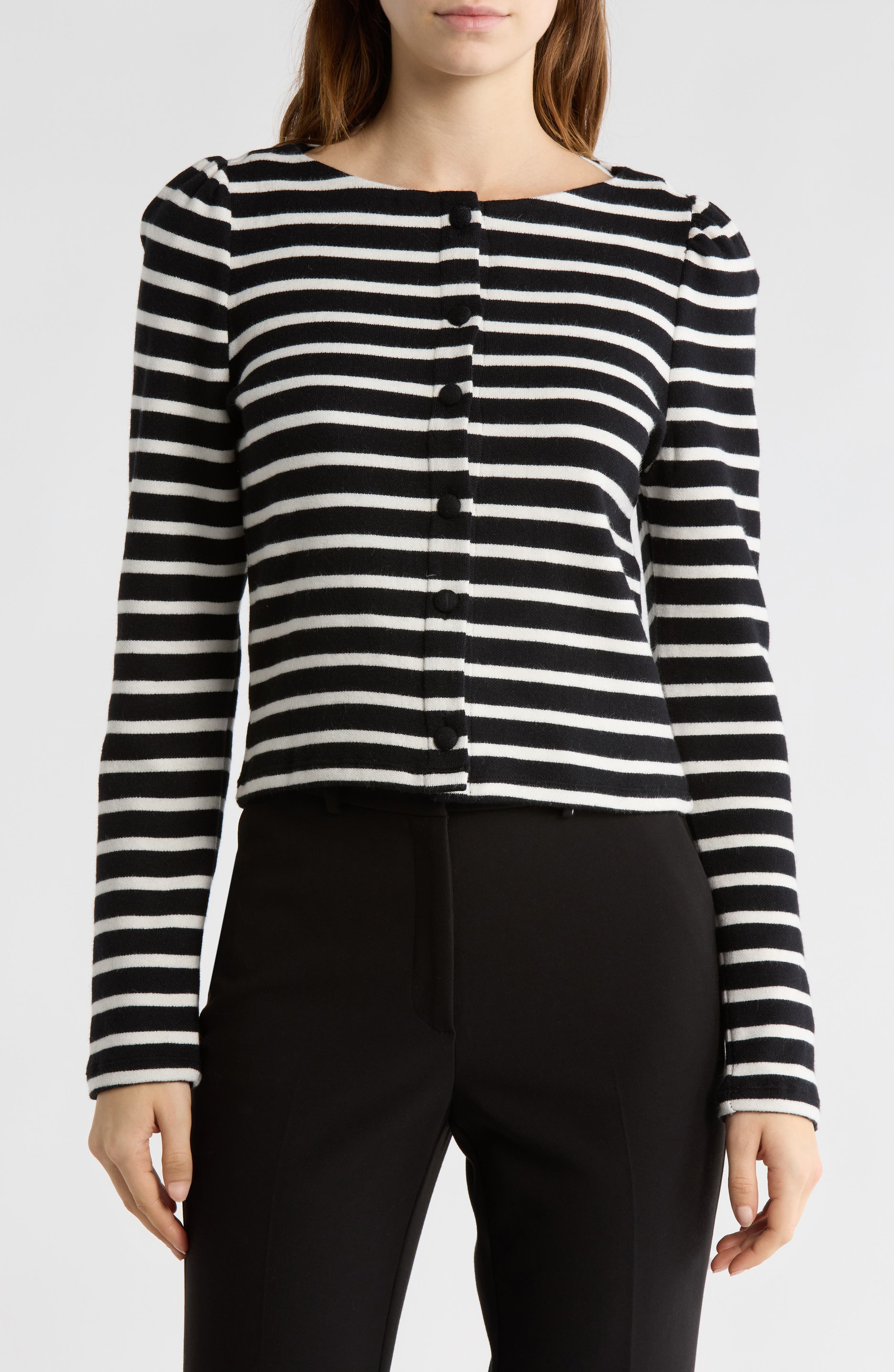 ELIE ELIE TAHARI Stripe Boat Neck Cardigan
