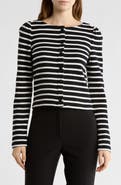 ELIE ELIE TAHARI Stripe Boat Neck Cardigan