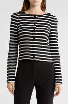 ELIE ELIE TAHARI Stripe Boat Neck Cardigan