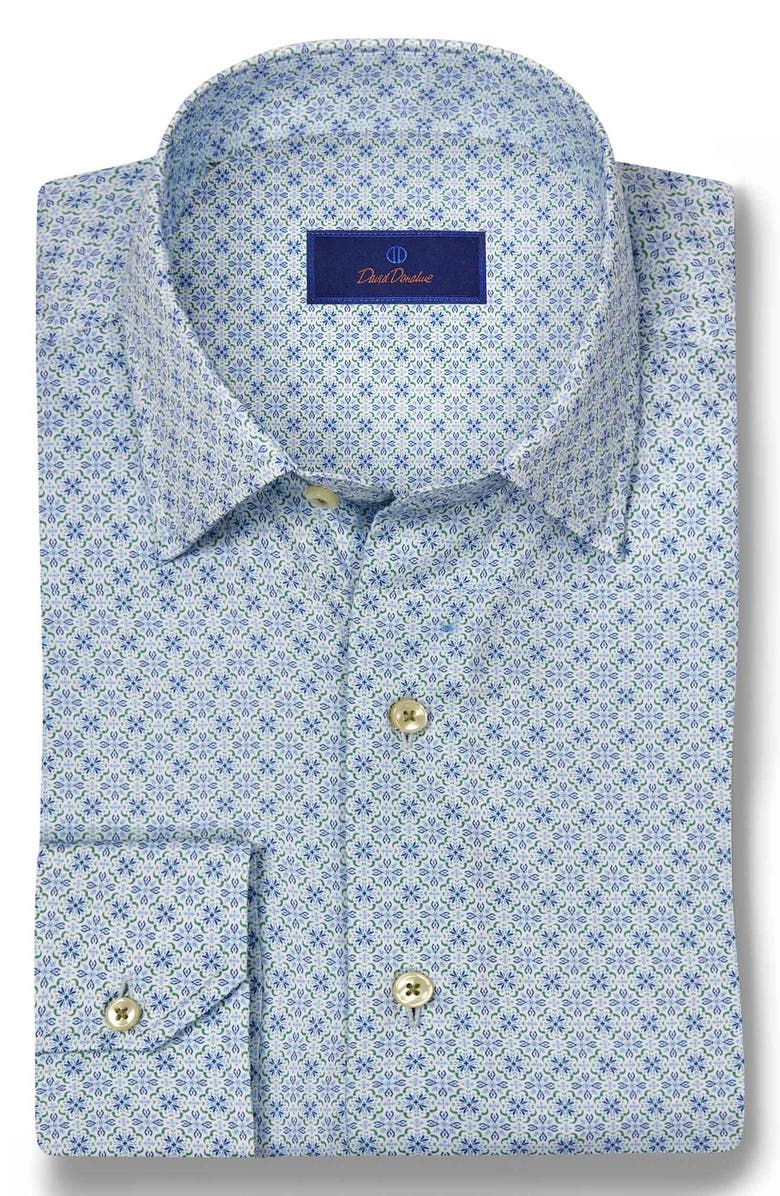 David Donahue Spread Collar Floral Cotton Sport Shirt, Main, color, 