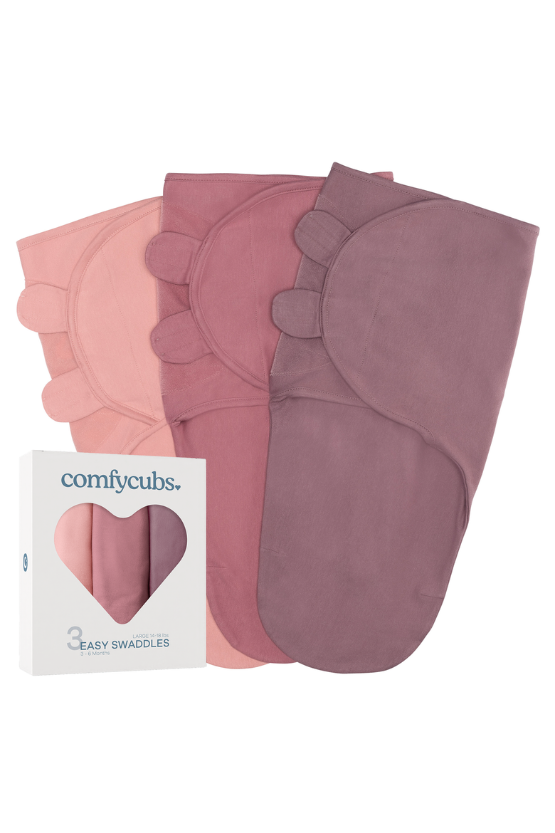 Easy Swaddle Blankets - Pack of 3, Alternate, color, Blush, Mauve, Mulberry