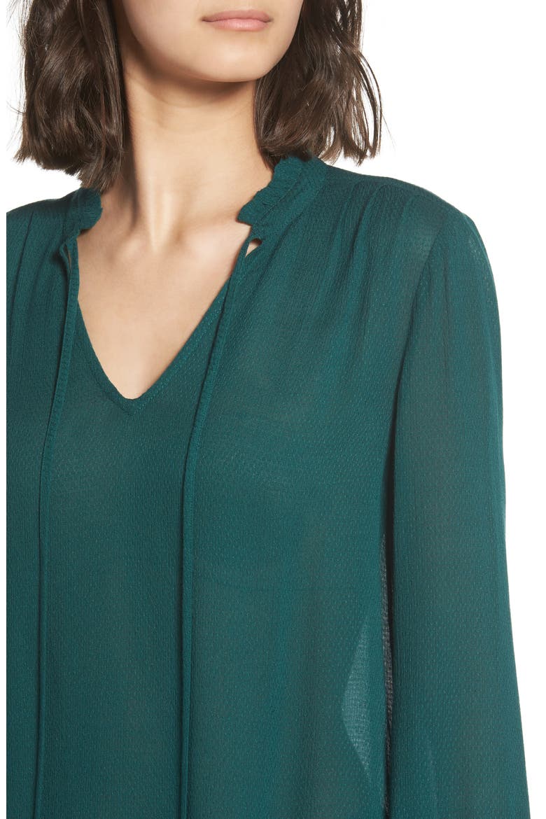 Tie Neck Ruffle Blouse, Alternate, color, GREEN BUG