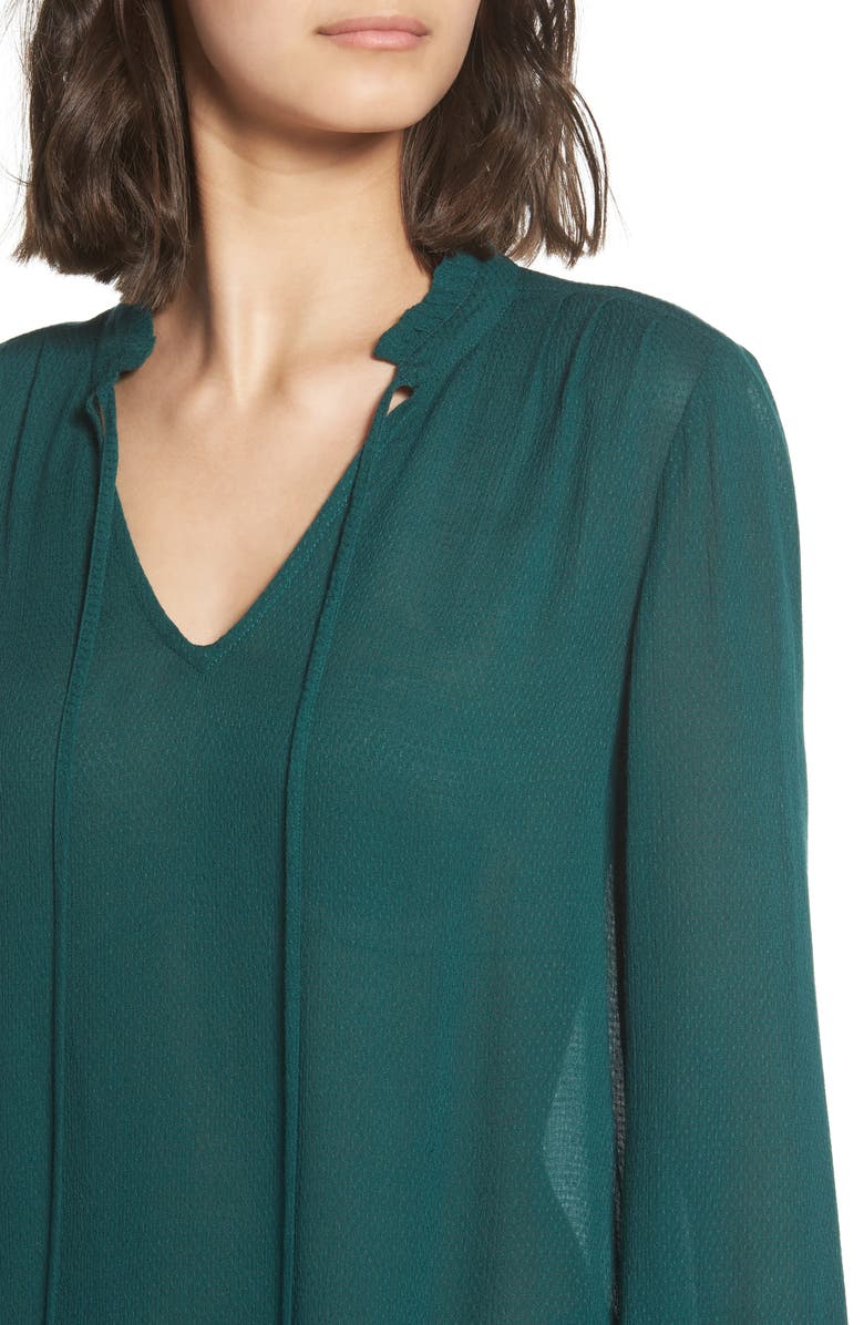 Hinge Tie Neck Ruffle Blouse, Alternate, color, Green Bug