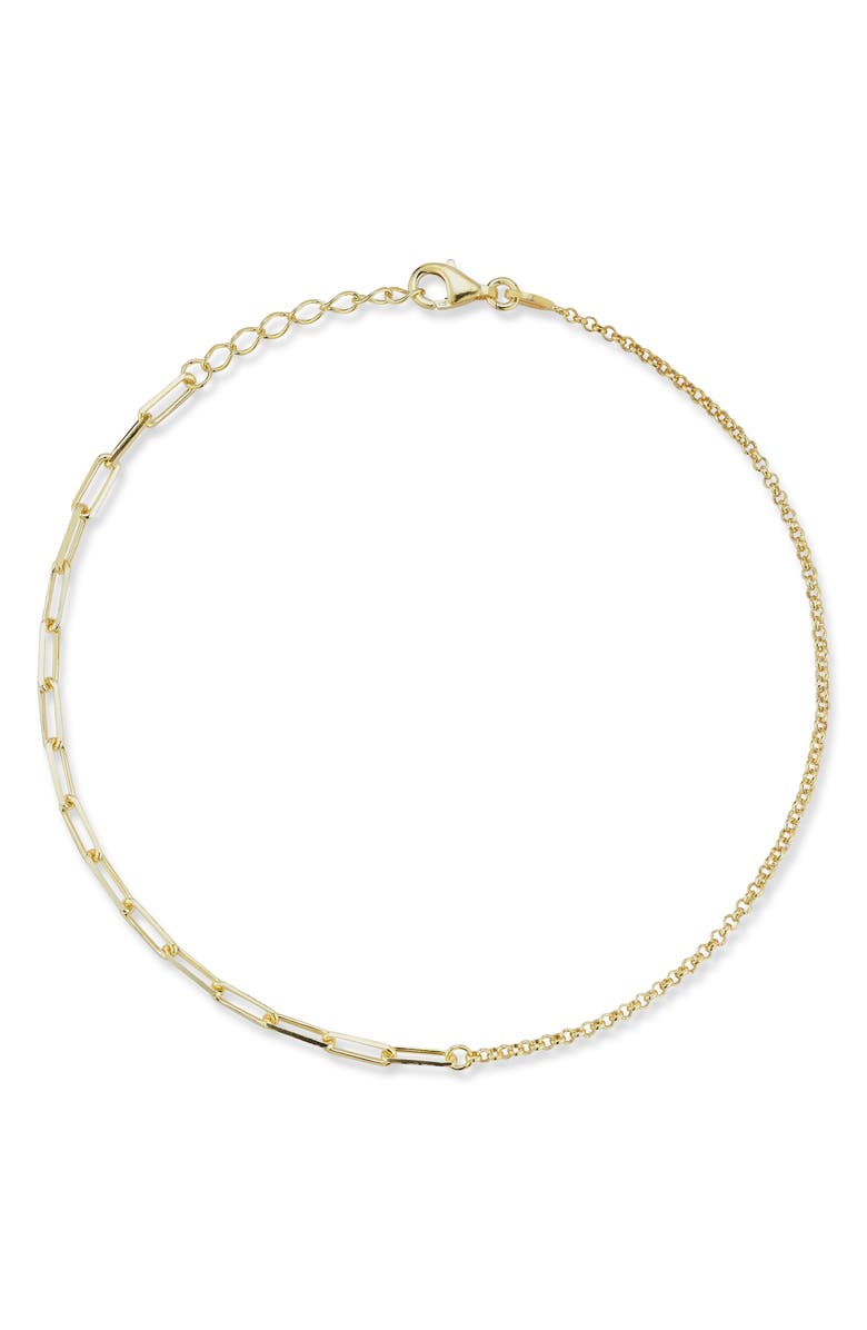 GLAZE JEWELRY Sterling Silver Mixed Chain Anklet, Main, color, Gold