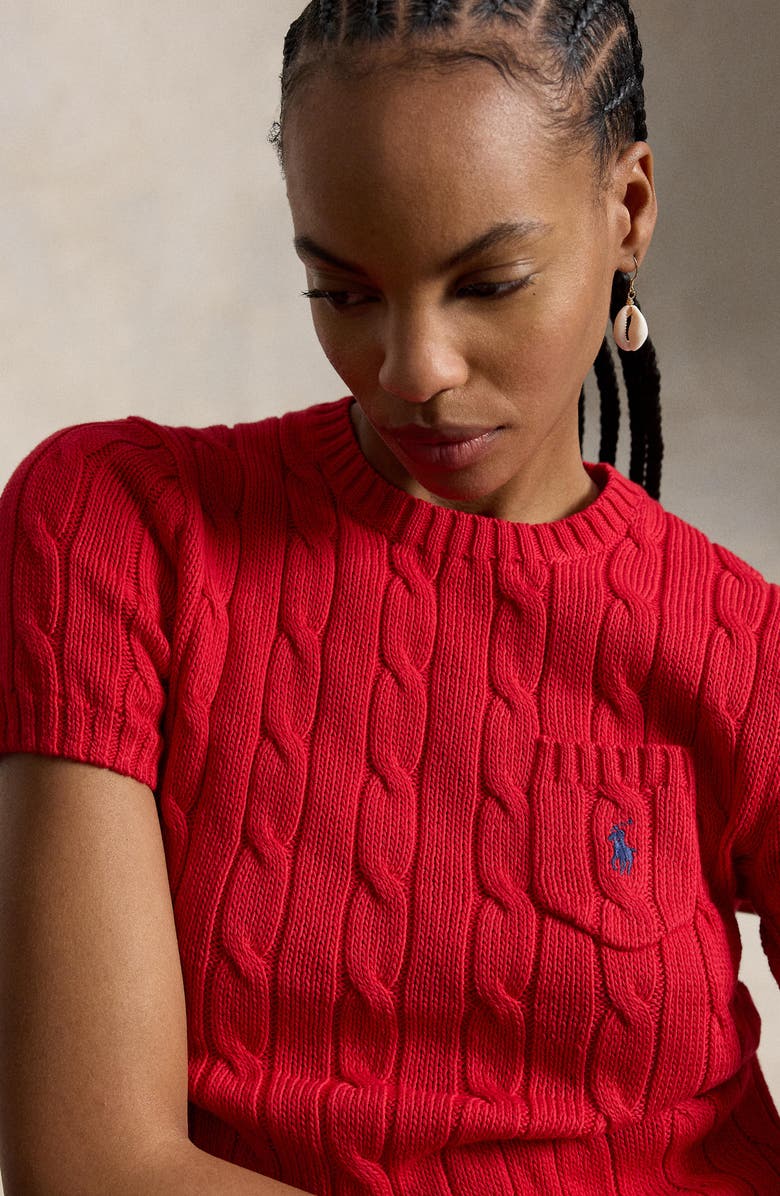 Polo Ralph Lauren Short Sleeve Cotton Cable Knit Sweater, Alternate, color, Red