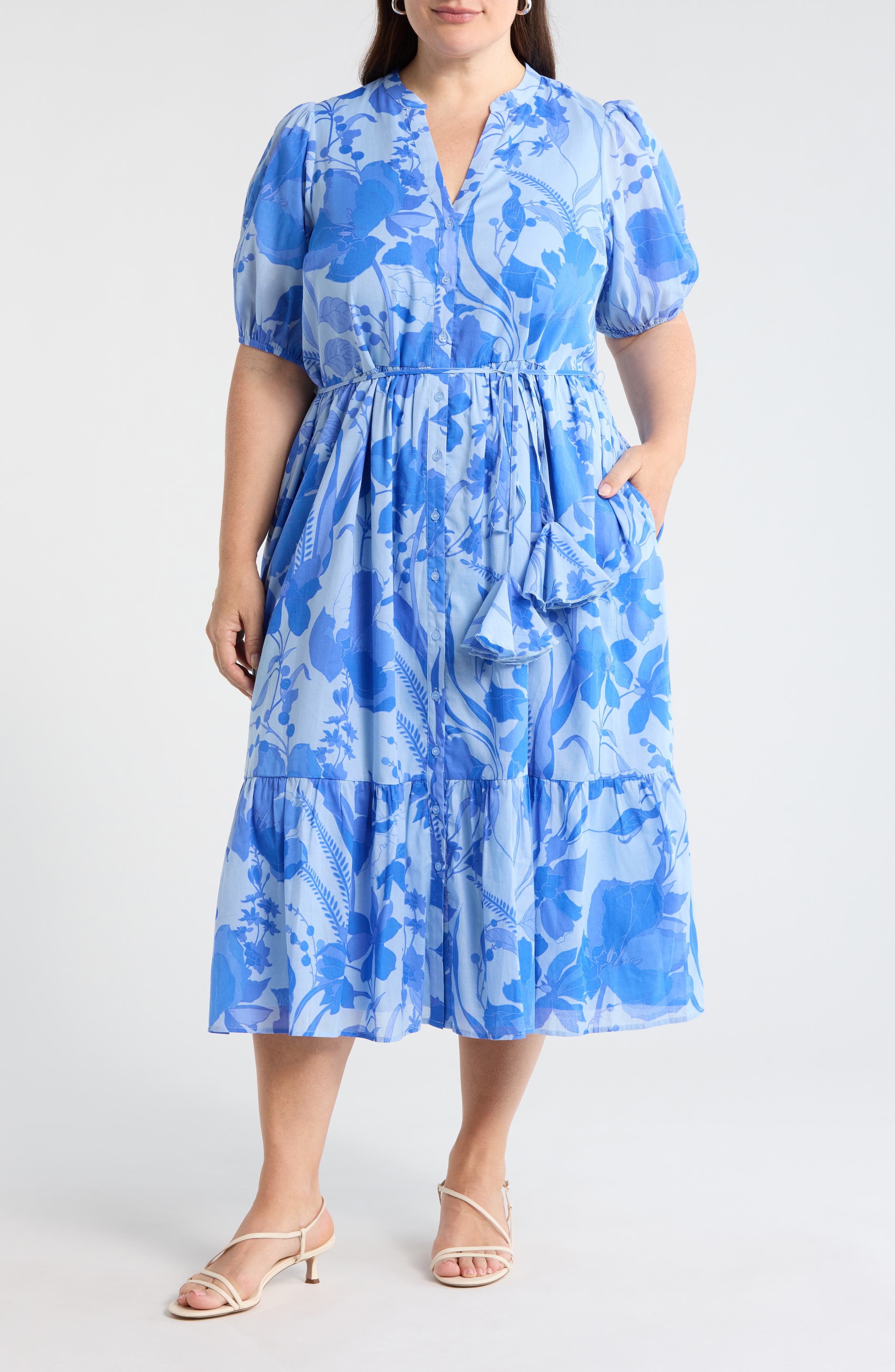 Beth Floral Button-Up Tiered Shirtdress