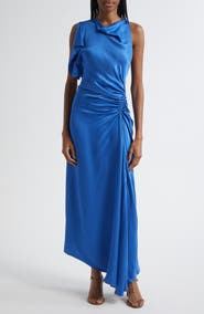 A.L.C. Pia Side Ruched Asymmetric Hem Satin Dress