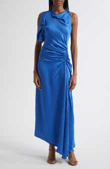 A.L.C. Pia Side Ruched Asymmetric Hem Satin Dress