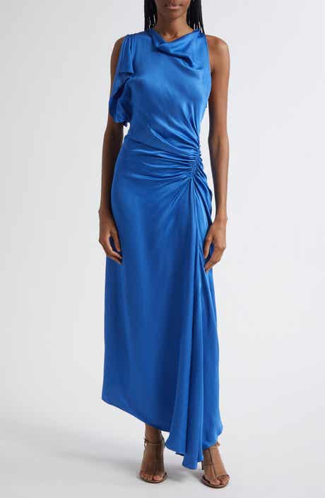 A.L.C. Pia Side Ruched Asymmetric Hem Satin Dress