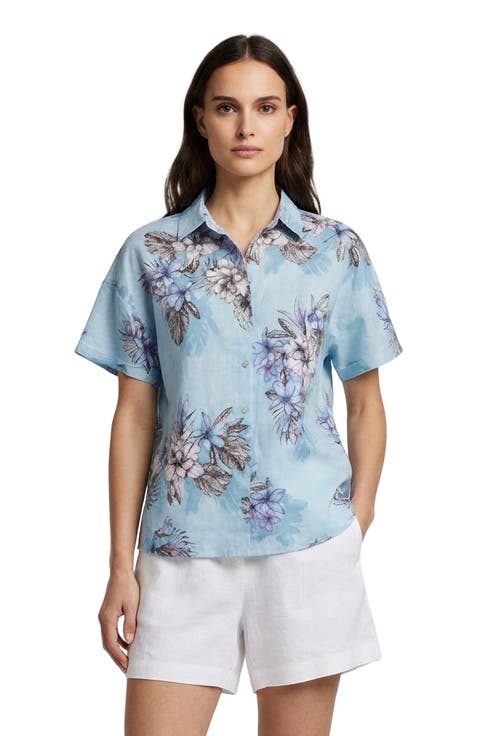 Exotic Floral Womens Relaxed Linen Printed Shirt