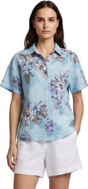 Lords of Harlech Exotic Floral Womens Relaxed Linen Printed Shirt
