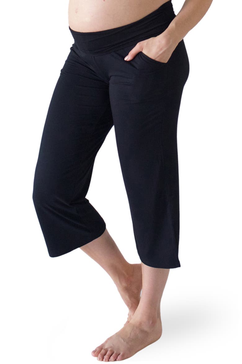 Maternity/Postpartum Crop Lounge Pants, Alternate, color, BLACK