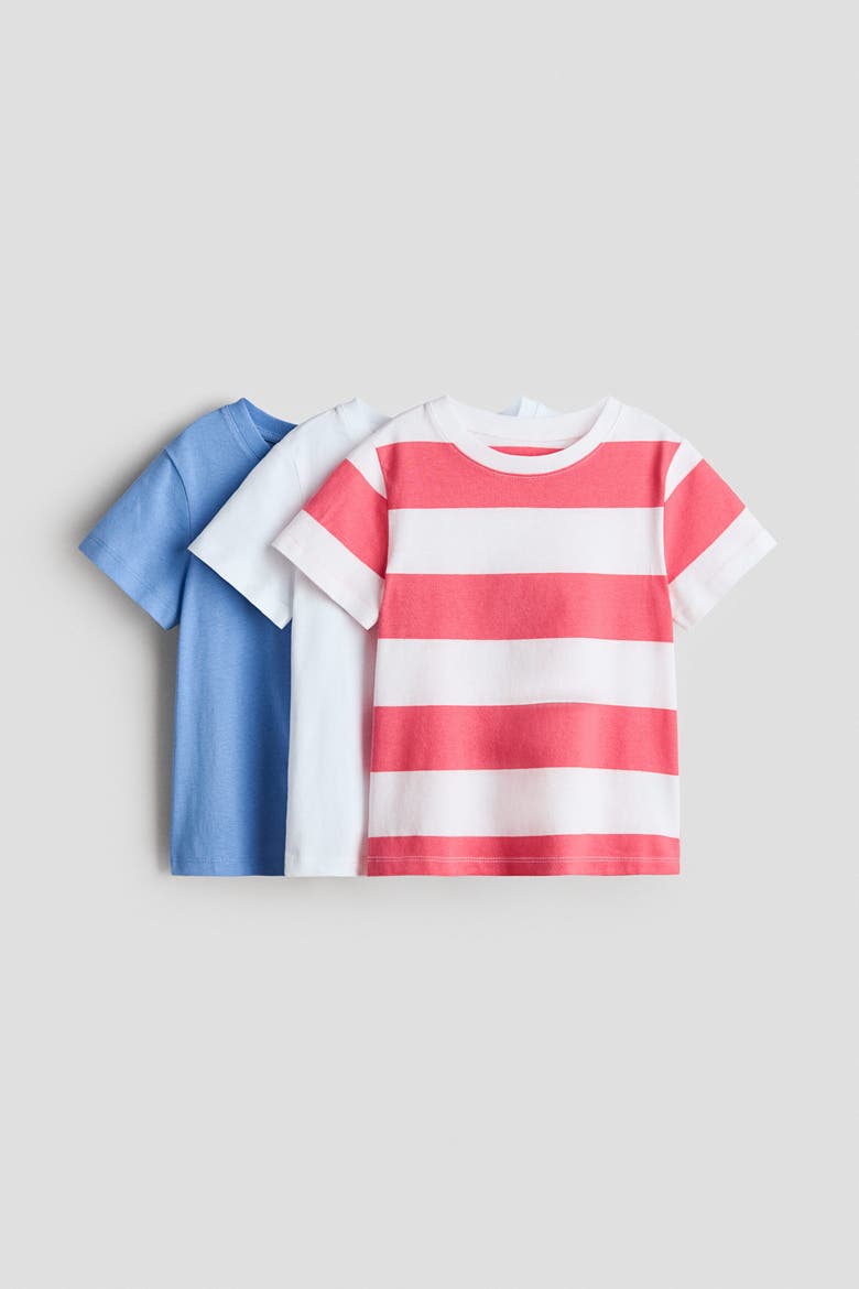 3-pack Cotton T-shirts, Main, color, Blue/red striped