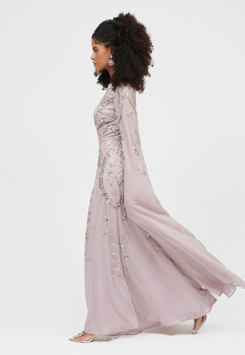 MARYISA MARYISA OCCASION MODEST EMBELLISHED SEQUIN BEADED COWL NECK EVENING MAXI DRESS