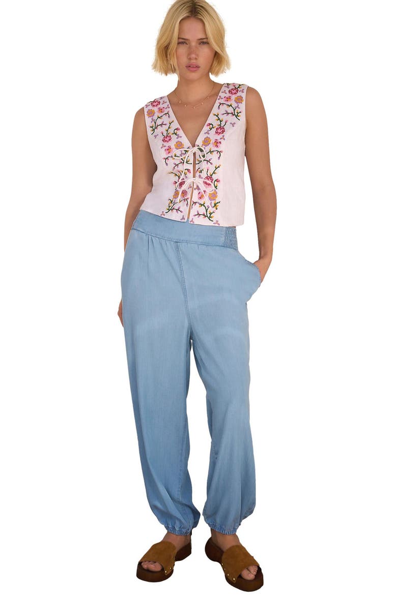 Floral Embroidered Front Tie Vest, Alternate, color, WHITE
