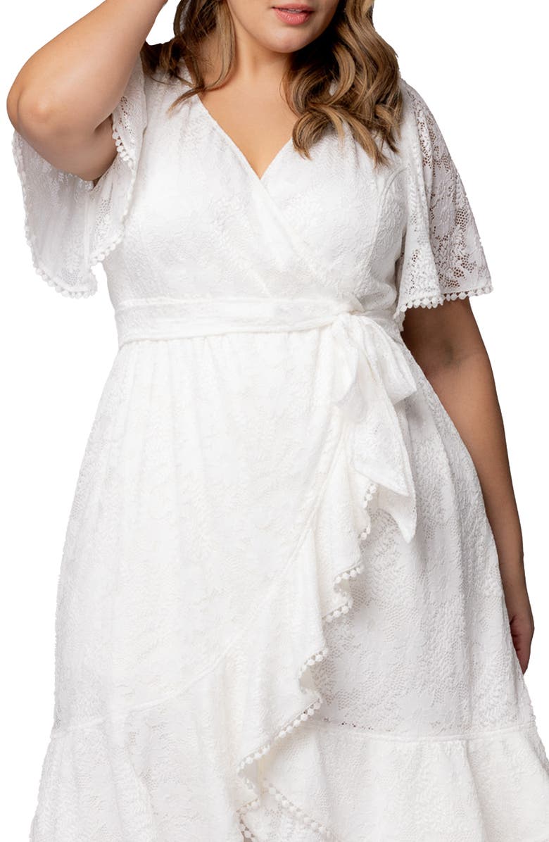 Kiyonna Palermo Lace Faux Wrap Dress, Alternate, color, White