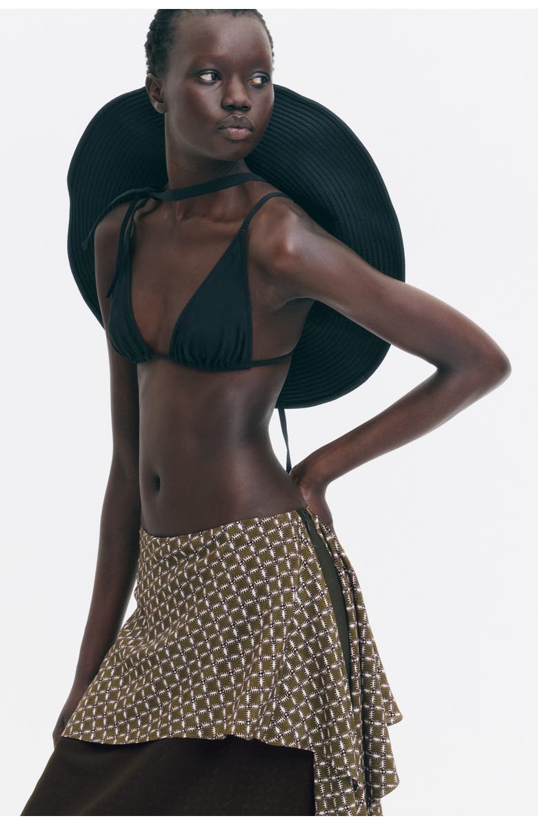 H&M Scarf-detail Layered Skirt, Alternate, color, Dark Khaki Green/Patterned