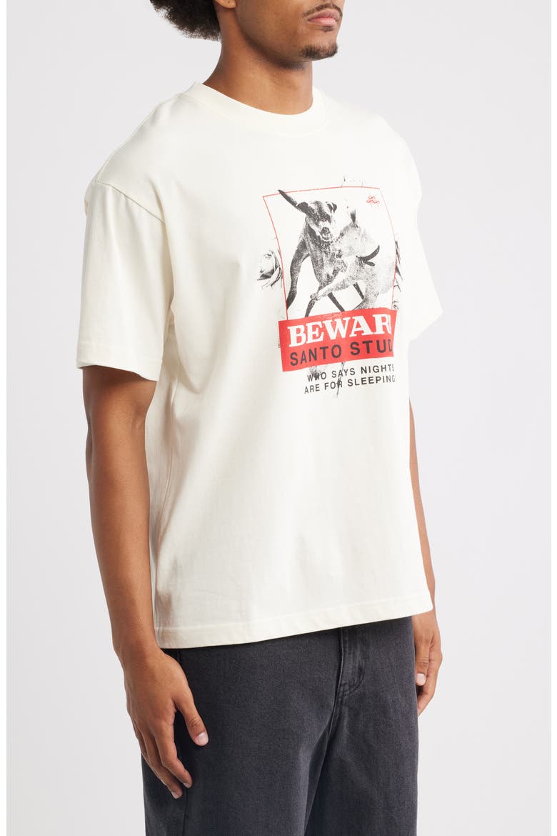 Beware SS Dog Cotton Graphic T-Shirt, Alternate, color, OFF WHITE
