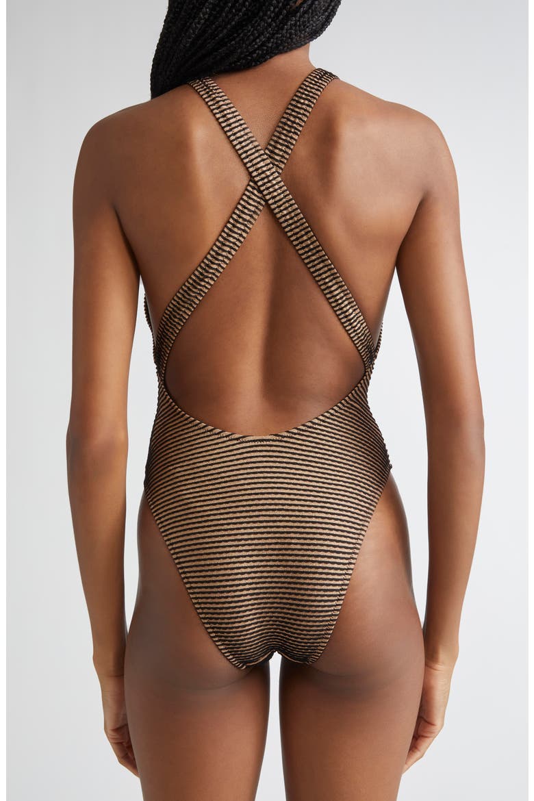 Kaia Plunge Neck One-Piece Swimsuit, Alternate, color, HELIOS