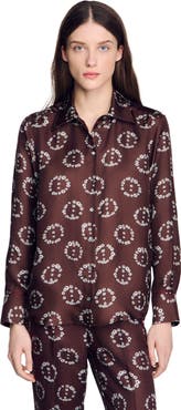 SANDRO Floral print silk shirt