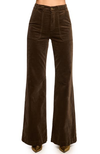 Ramy Brook Theodora Stretch Cotton Velvet Wide Leg Pants In Brown