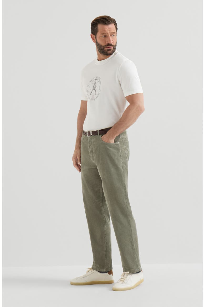 Garment-dyed five-pocket trousers in cotton narrow wale corduroy, Alternate, color, Military