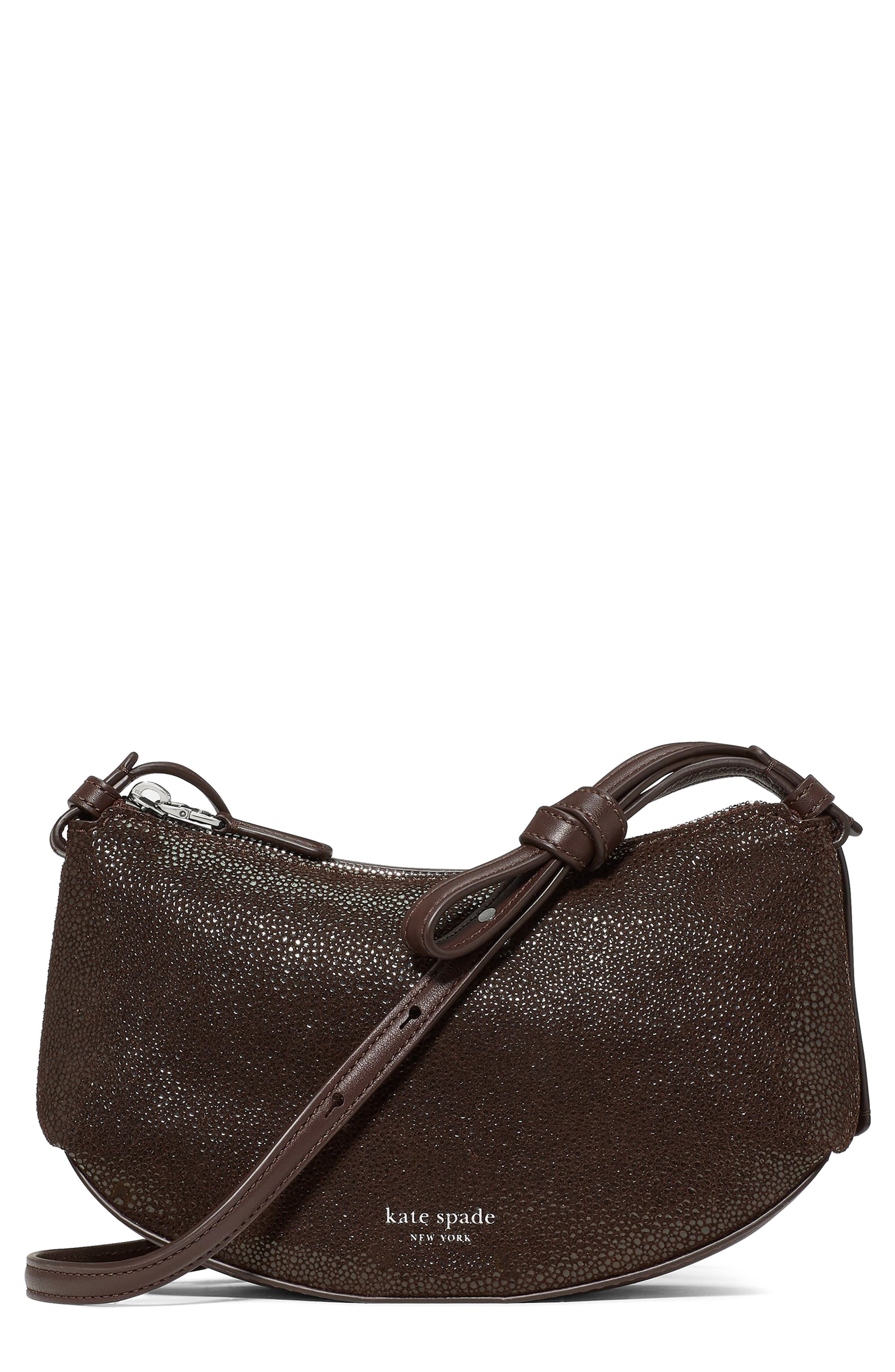 Loop Dot Printed Leather Crossbody Bag, Main, color, HOT FUDGE
