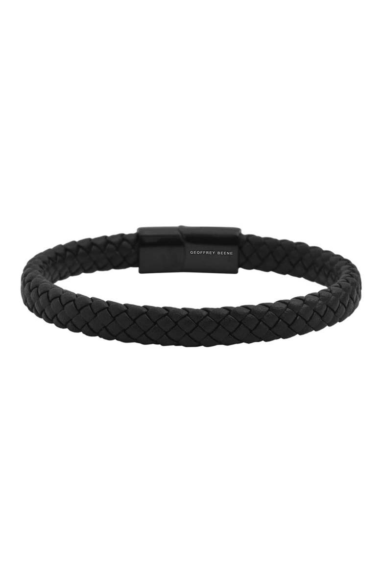 Men's Woven Leather Bracelet, Alternate, color, BLACK