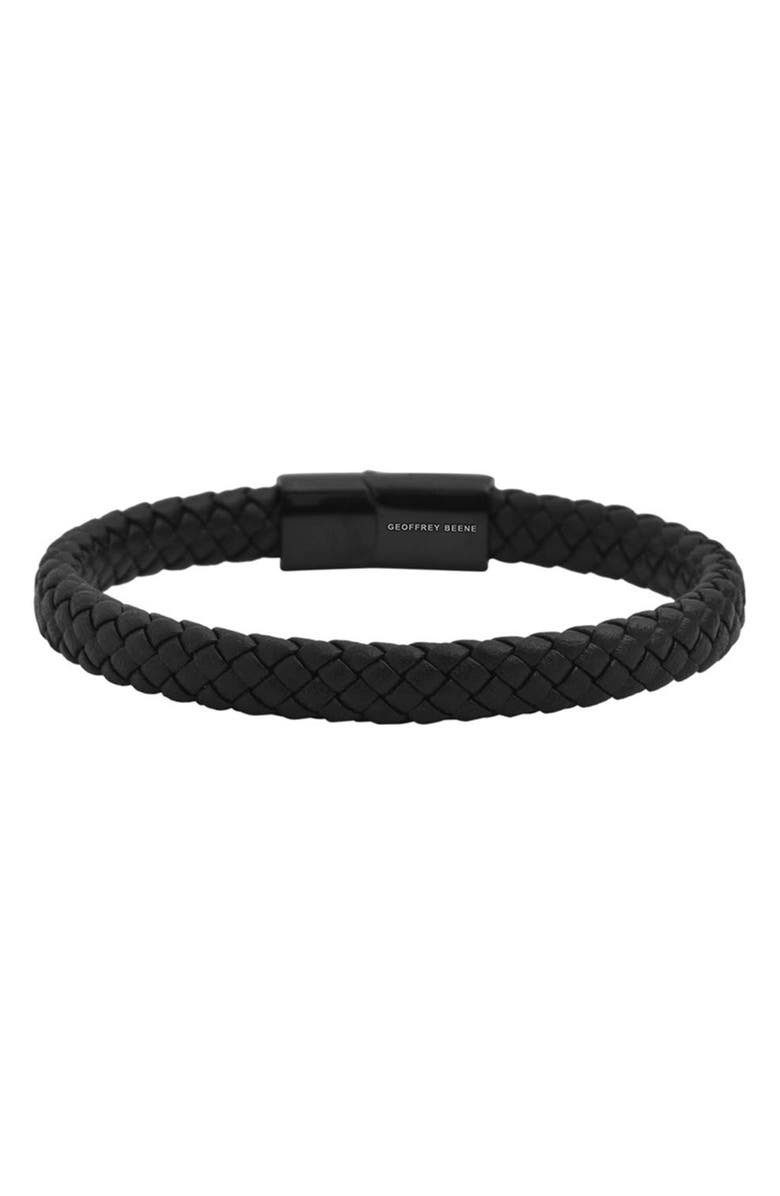 GEOFFREY BEENE Men's Woven Leather Bracelet, Alternate, color, Black
