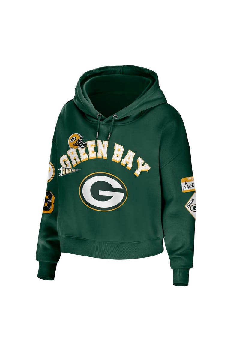 Women's WEAR by Erin Andrews Green Green Bay Packers Plus Size Modest Cropped Pullover Hoodie, Alternate, color, Green
