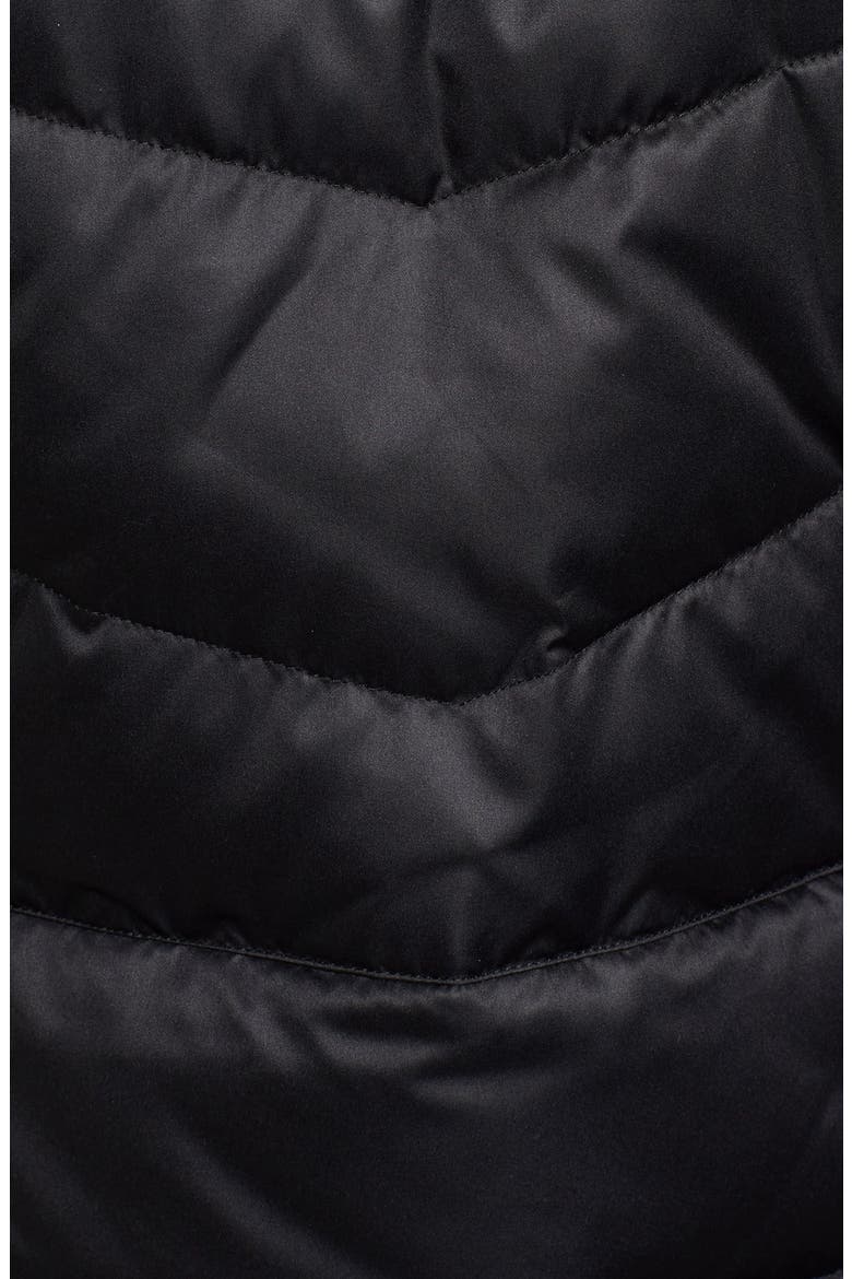 Faux Fur Trim Matte Satin Down Coat, Alternate, color, BLACK