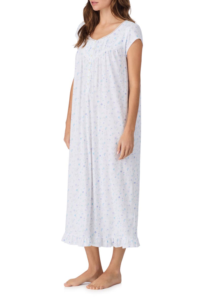 Cap Sleeve Cotton Nightgown, Alternate, color, WHITE/BLUE