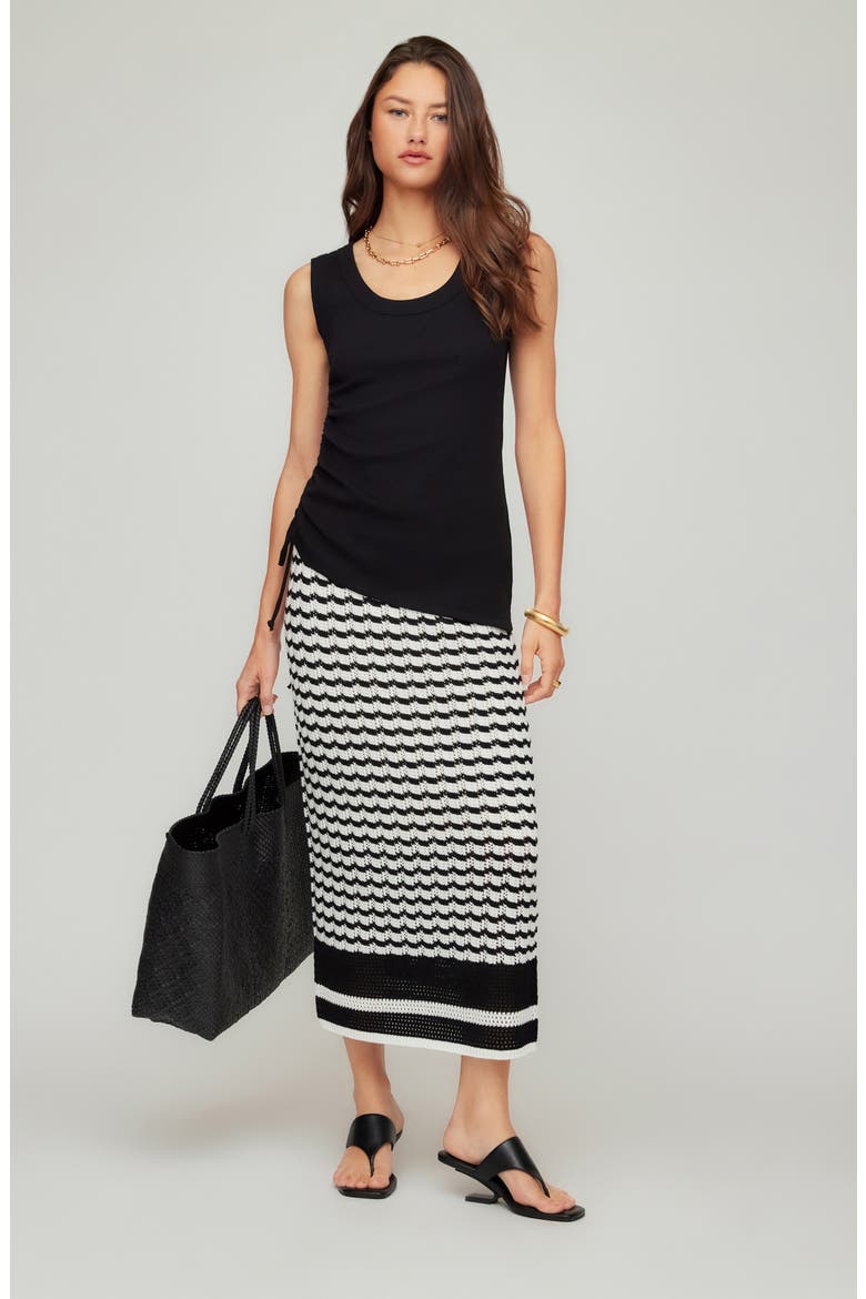 Zoe Stripe Pointelle Cotton Blend Midi Sweater Skirt, Alternate, color, BLACK/ CREAM