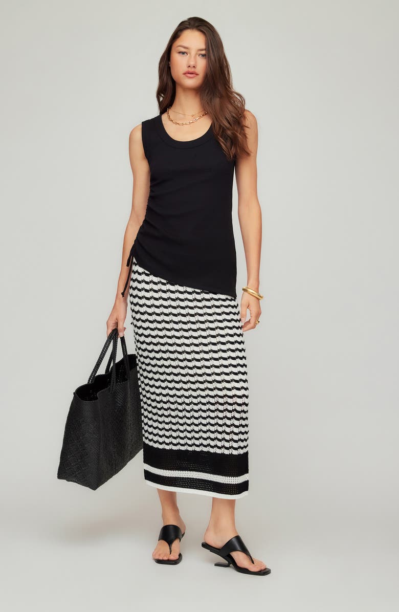 FIFTEEN TWENTY Zoe Stripe Pointelle Cotton Blend Midi Sweater Skirt, Alternate, color, Black/ Cream