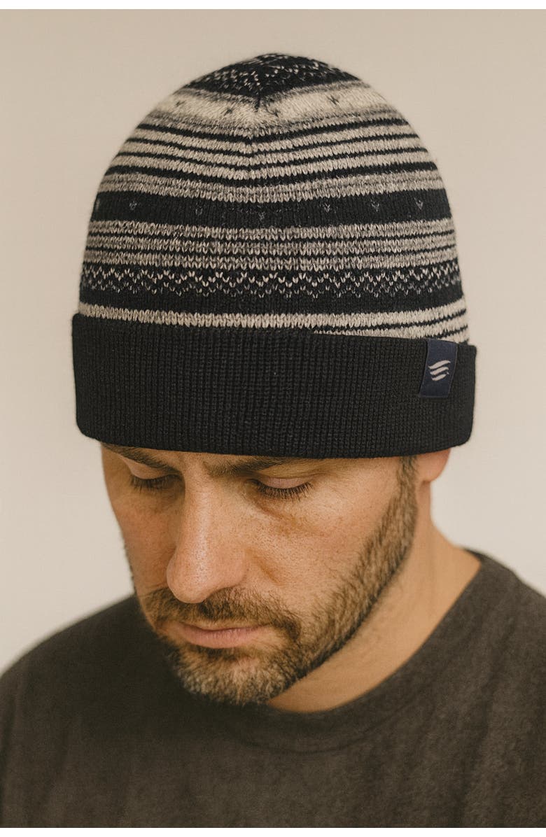 United By Blue Merino Wool Modern Fair Isle Knit Beanie, Alternate, color, Black