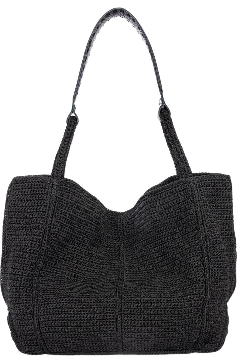 The Sak Los Feliz Large Tote Leather Bag, Alternate, color, Black Crochet