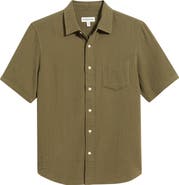 Nordstrom Duo Gauze Short Sleeve Cotton Button-Up Shirt