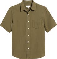 Nordstrom Duo Gauze Short Sleeve Cotton Button-Up Shirt