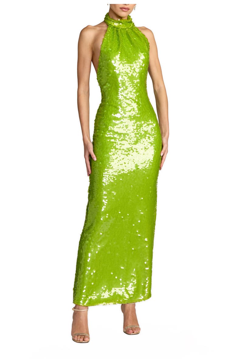 Mac Duggal Sleeveless Sequin Halter Cowl Back Ankle Dress, Main, color, Apple Green