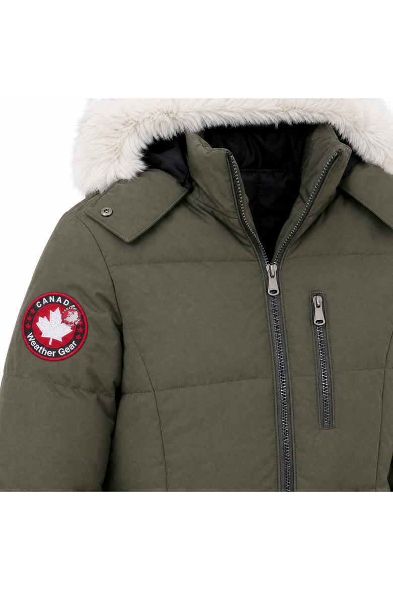 Women's Faux Fur Hood Bubble Puffer Coat, Alternate, color, DB Olive