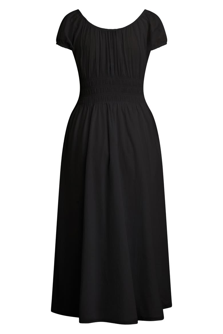 The Swoon Smocked Midi Dress, Alternate, color, BLACK