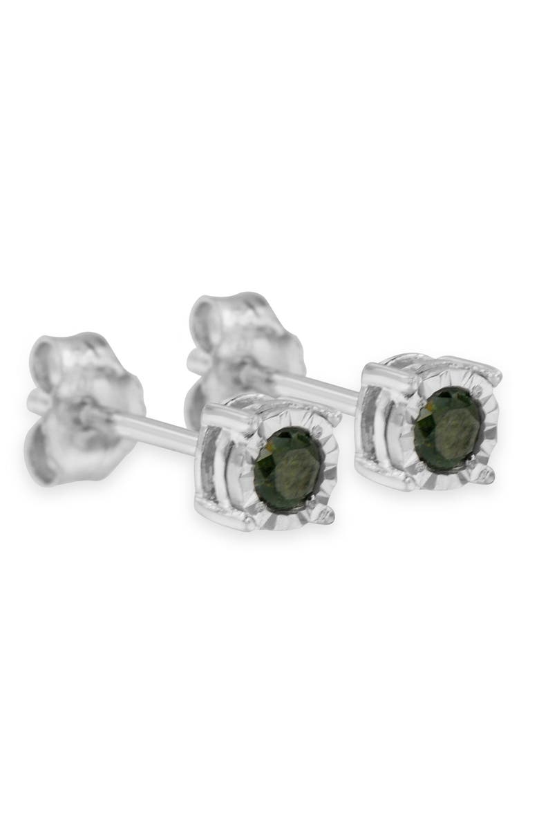 Haus of Brilliance Silver Rose Green Diamond Solitaire Stud Earrings, Alternate, color, White